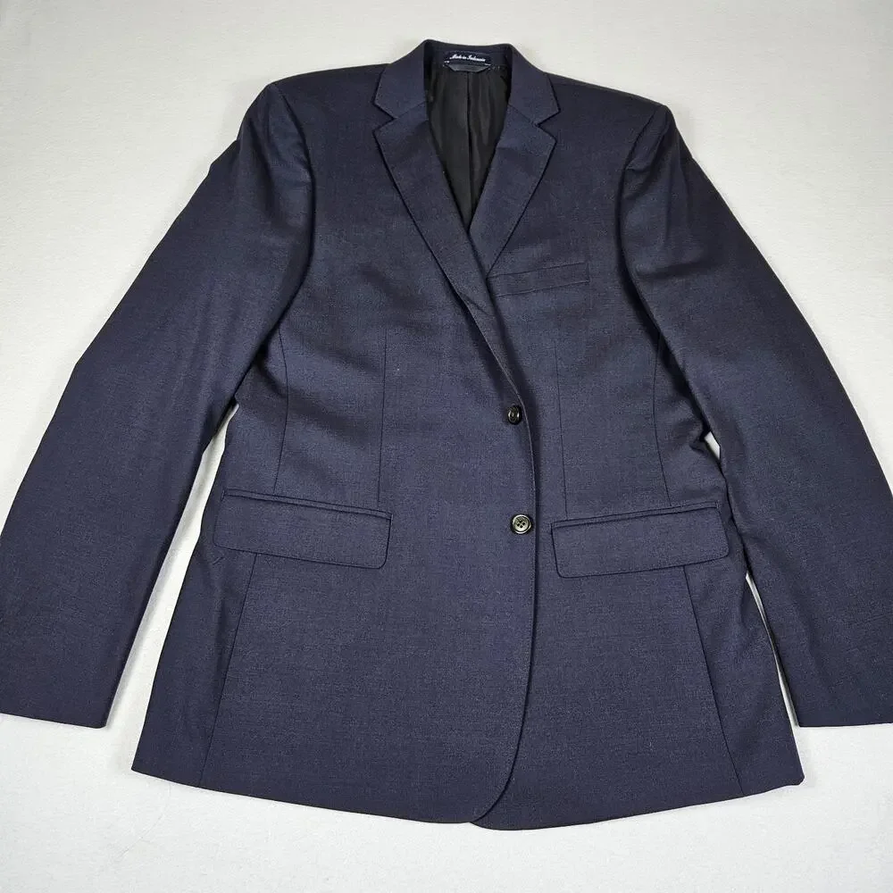 Lands End Stretch Blazer Mens 44L Year Rounder Traditional Fit Navy Wool Jacket
